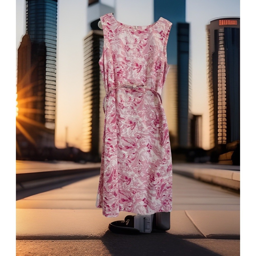 Pendleton Dress Womens 12 Pink Floral‎ Sleeveless Belted Sheath Bow Boat Neck